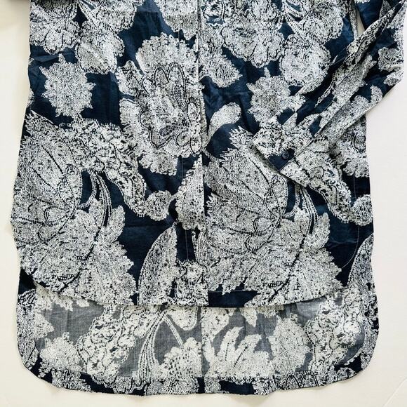 Giorgio Armani Blue Floral Print Tunic Blouse Size 44 XL Long Sleeve Cotton - Picture 8 of 15
